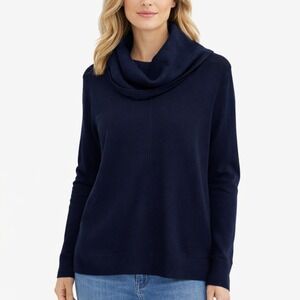 Max Studio NWT Navy Blue 100% Extrafine Merino Wool Cowl Neck Sweater Size M